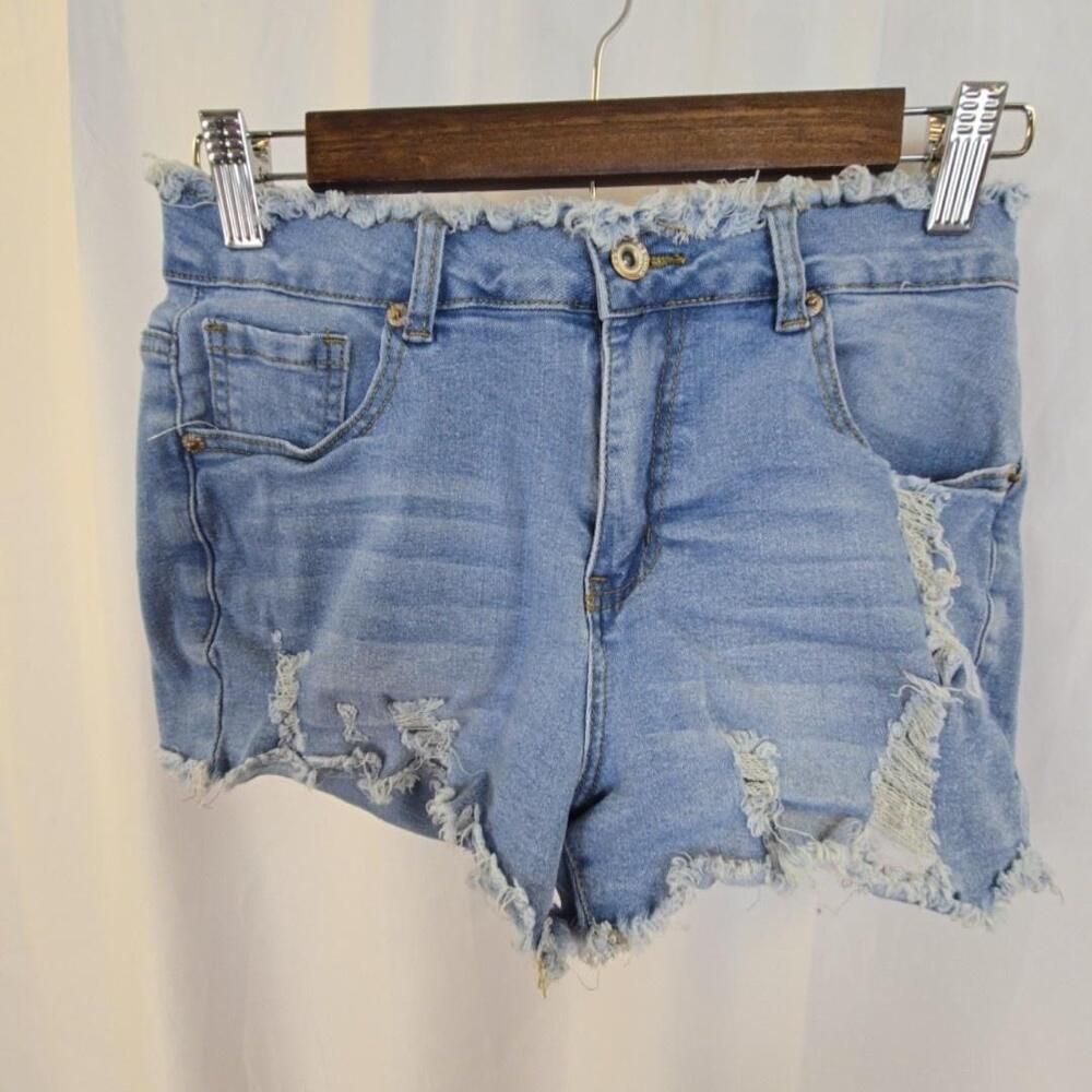 Jeans Shorts Womens Medium Blue Distressed Denim Frayed Cutoff Summer Casual